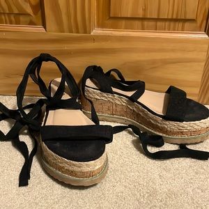 Black Platform Ankle Lace-up Espadrilles (size 8)